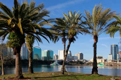 City Skyline from Lake Eola Orlando Florida USA